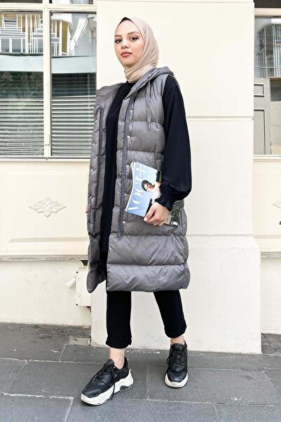 Modamihram MİH9465 Model Grey Puffer Vest - Kapesní podrobné