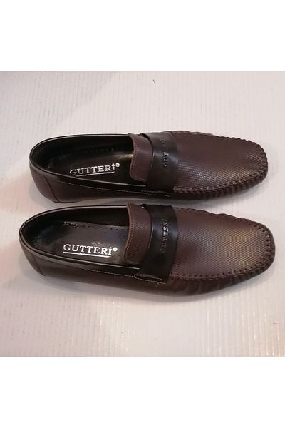 GUTTERI Unisex Genuine Leather Printed Dark Brown Hand Stitched Soft Rubber Sole Banded Loafer