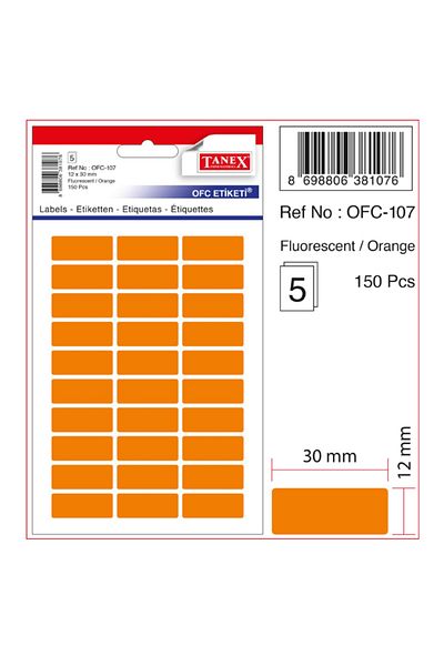 Tanex Phosphorescent Orange 12X30 mm Office Sticker - with Bag (10 Pack) Ofc-107