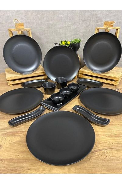 Keramika Set Breakfast Matte Black 16 Pieces for 6 People