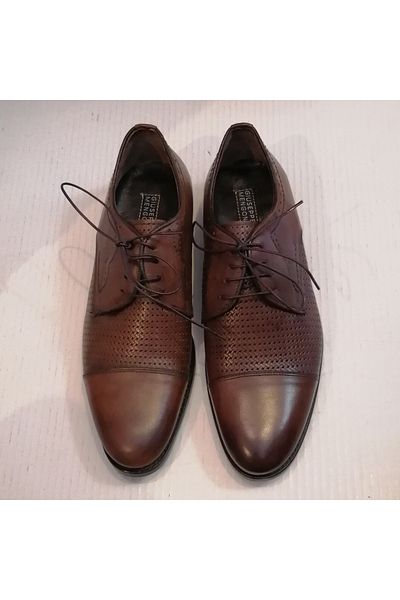 Giuseppe Mengoni Men's Leather Brown Antique Knitted Print Combination Neolit Sole Lace Up Shoes