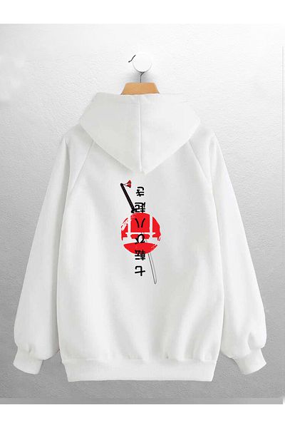 Joza Outdoors Hanorac alb oversize unisex, femei, bărbați, cu design imprimat cu sabie