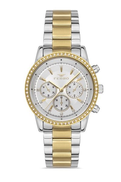 FERRO Yellow and Silver Steel Cord Women's Wristwatch Fl21258A-D Fl21258A-D (with Bracelet Gift)