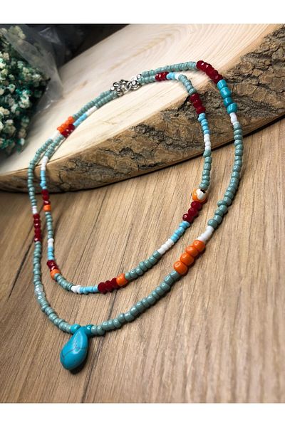 Stoneday Natural Stone Tipped Water Green Colored Crystal Bead Sand Bead Combination Set of 2