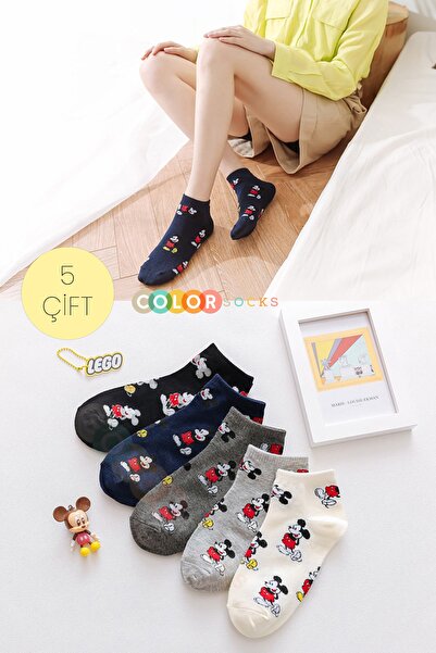 Color Socks 5 Çift Mickey Mouse Desenli Patik Kadın Çorap