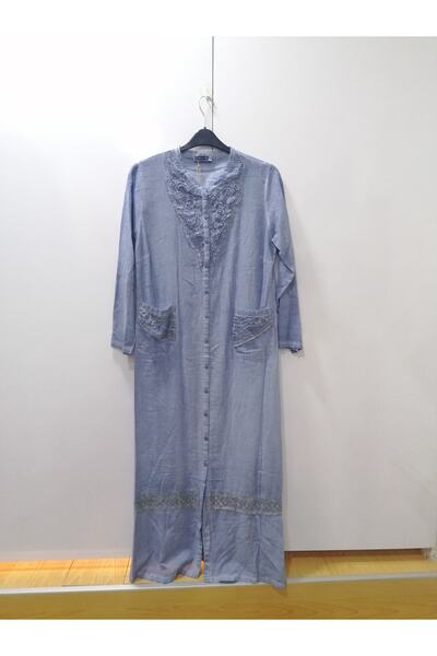 NUR TEKSTİL Kadın Buz Mavisi Fermuarlı %100 Doğal Pamuk Şile Bezi Ferace