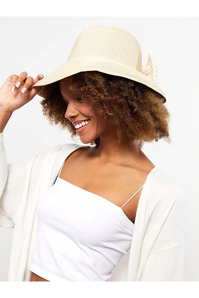LC Waikiki Γυναικείο ψάθινο καπέλο Fedora με λεπτομέρεια φιόγκου