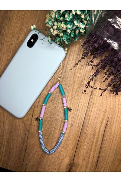 Stoneday Turquoise Lilac Colored Phone Charm Phone Strap Special Design Fimo Bead