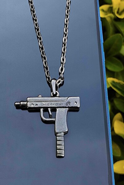 TREND COLLECTİON Uzi Başlıklı Siyah Füme Renk Erkek Uzi Kolye