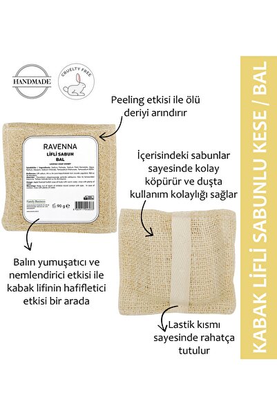 RAVENNA Doğal Kabak Lifli Keseli Ballı Sabun 100 gram.