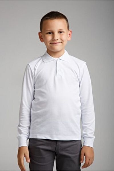 OKULCA Guler polo alb unisex din bumbac pieptănat Scoala Lacoste