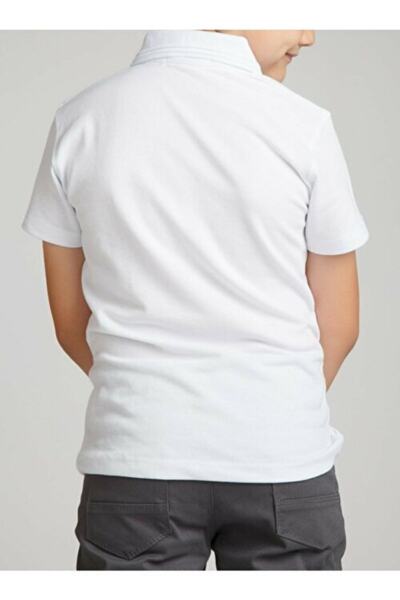 OKULCA Guler polo alb unisex din bumbac pieptănat Scoala Lacoste