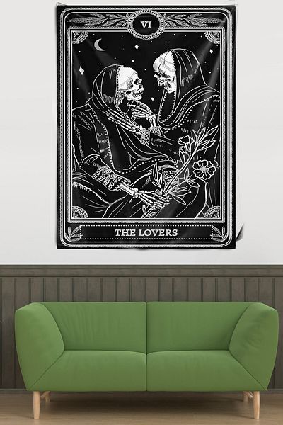 on the clouds The Lovers Skeleton Valentine Pattern Tapiserie de perete din țesătură din catifea rezistentă la pete