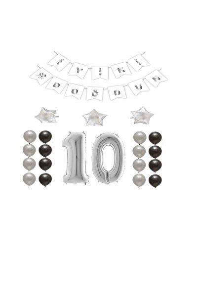 BEST PARTİ DOĞUM GÜNÜ PARTİ SÜSLERİ Iyiki Doğdun Yazılı 10 Yaş Gümüş Renk Doğ...