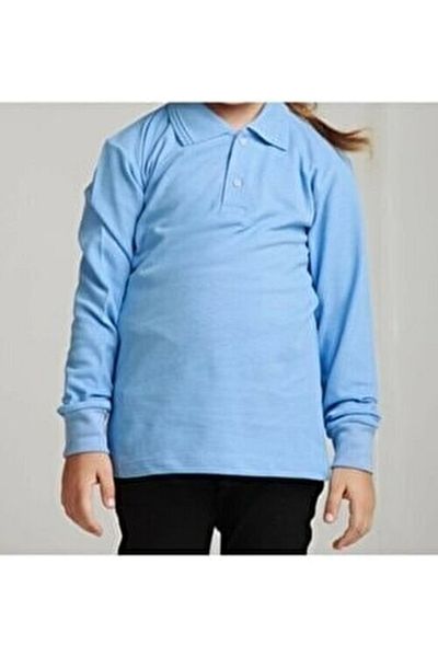 OKULCA Σχολικό μπλουζάκι Baby Blue Unisex χτενισμένο βαμβακερό γιακά πόλο