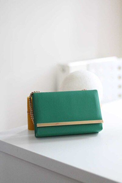 Moom Bag Kadın Yeşil Şerit Detaylı Zincirli Omuz Çantası