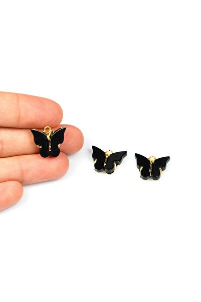 yfhobi 1 Adet - 15 Mm Kelebek Takı Aparatı, Altın Kaplama Siyah Taşlı Takı Ap...
