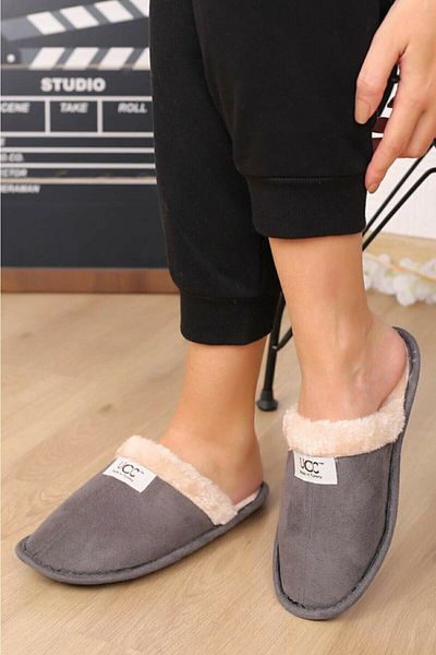 Yurtsevermoda Αφράτες παντόφλες σπιτιού χωρίς ήχο με γούνα στο εσωτερικό