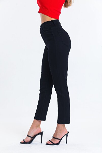 SHEVEGA Jean mom negru din Lycra cu talie înaltă