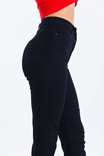 SHEVEGA Jean mom negru din Lycra cu talie înaltă