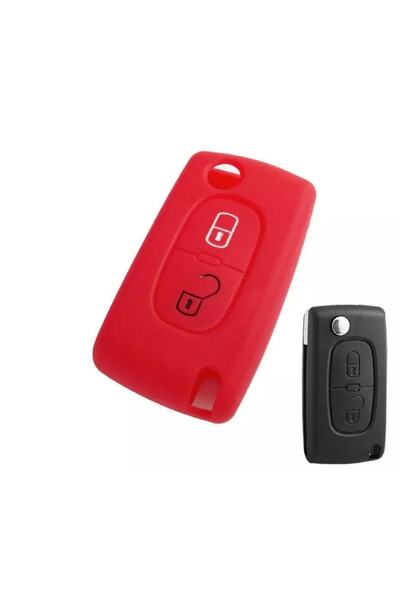 ŞENYILDIZ AKSESUAR حافظة حماية لمفتاح السيليكون ذات مفتاحين متوافقة مع شريك بيجو 207 307 باللون الأحمر