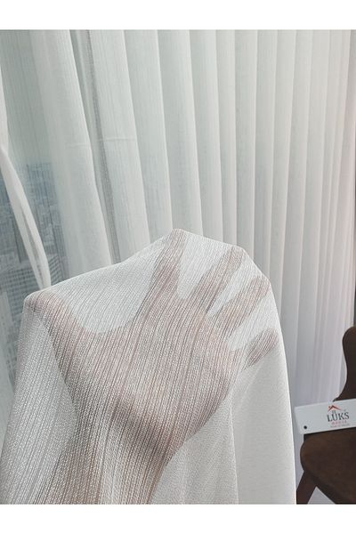 lüks House Ecru Luxury Thin Striped Tulle Curtain Leaded 1 E 2.5 Pleats