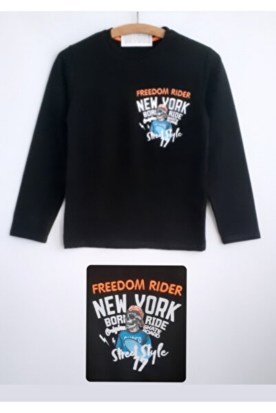Elvinsa Tricou sezonier cu mânecă lungă pentru băiat negru cu imprimeu cu craniu