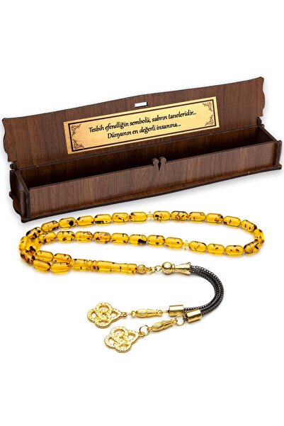 OTTOTESBİH Erkek Hediyelik Kapsül Kesim Fosilli Toz Kehribar Tesbih