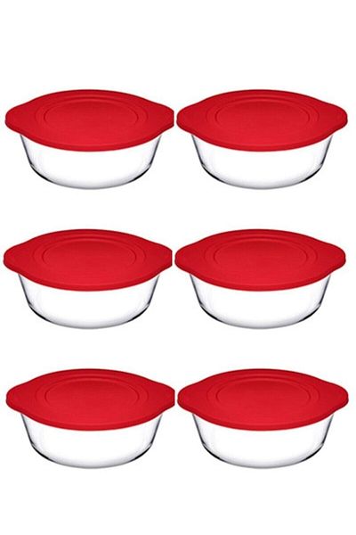 Paşabahçe 6 Pieces 59001 Round Pyrex Pot with Plastic Lid 2100cc 003oa