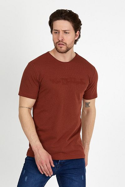 DYNAMO Tricou Tile pentru bărbați, cu decolteu rotund, cu detaliu de broderie