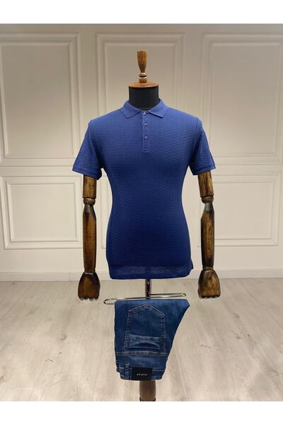 Polo Yaka Açık Lacivert Erkek T-shirt