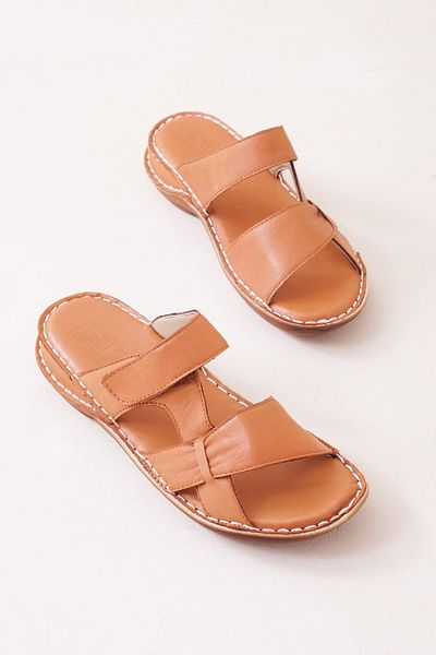 Adım Adım Women's Tan Genuine Leather Orthopedic Slippers