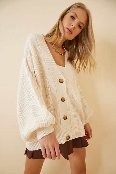 Happiness İstanbul Strickjacke - Beige - Regular Fit