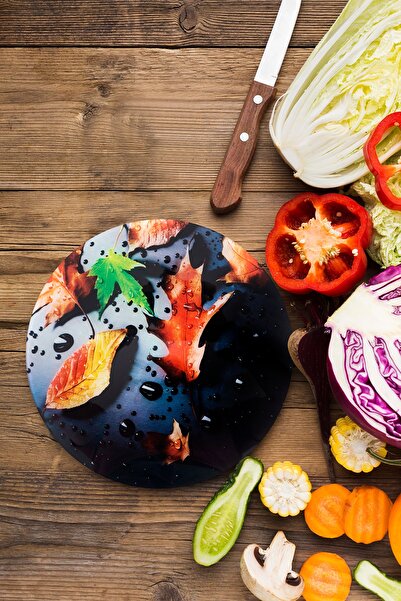 enc home لوح التقطيع بنقشة الخريف وصينية العرض