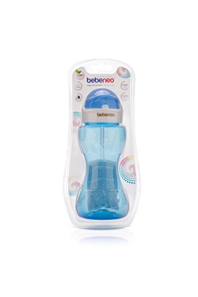 BEBENEO Pipetli Suluk Matara 300 Ml - Pratik Kapaklı Pipetli Bebek Matarası Mavi
