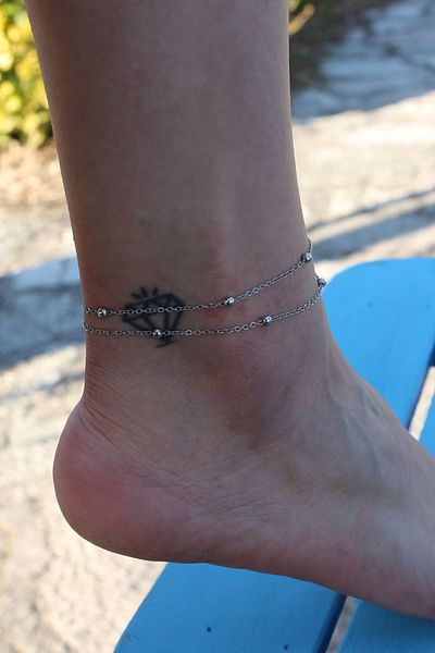 Dukkanka Pack of 2 Dorica Silver Color Women's Anklets