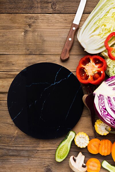 enc home لوح تقطيع منقوش من الرخام الأسود وصينية عرض