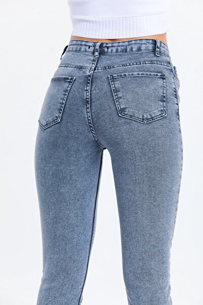 SHEVEGA Τζιν Ανθρακί ψηλόμεσο Lycra Flare Leg μπροστινό σκίσιμο γυναικείο τζιν