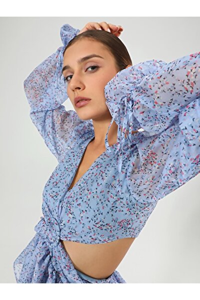 Juste Studio Міні-сукня з декольтованою талією з синім візерунком