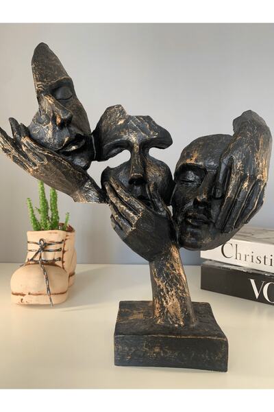 LivadoHome Görmedim Duymadım Bilmiyorum Siyah Dekoratif Biblo Heykel