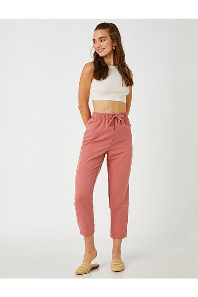Koton Tie Waist Crop Trousers Modal Blended