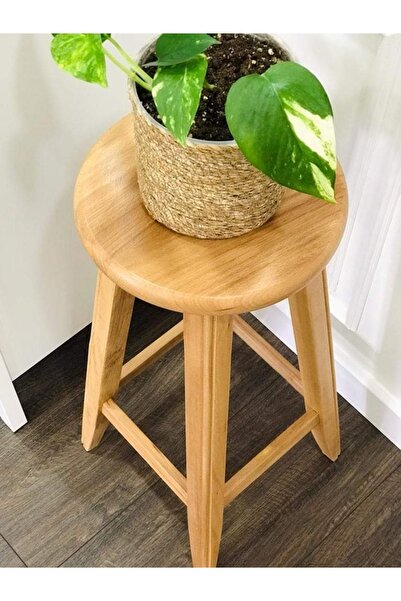 RUSTİKEVDECORART Rustik Ev Ahşap Gülgen Yuvarlak Doğal Bar Mutfak Sandalye Taburesi One Sıze 50 Cm