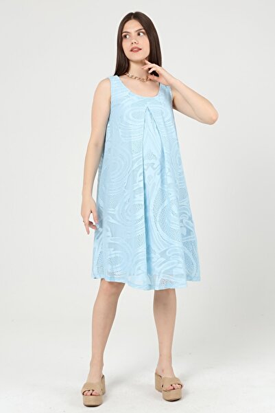 MİMBA Dantellı Mavı Hamıle Elbısesı