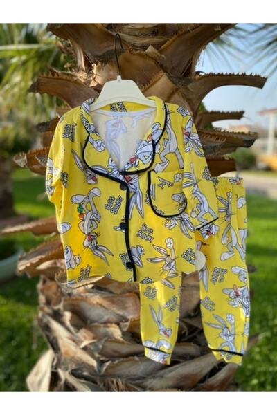 Ladies Sarı Bunny Pijama Takımı