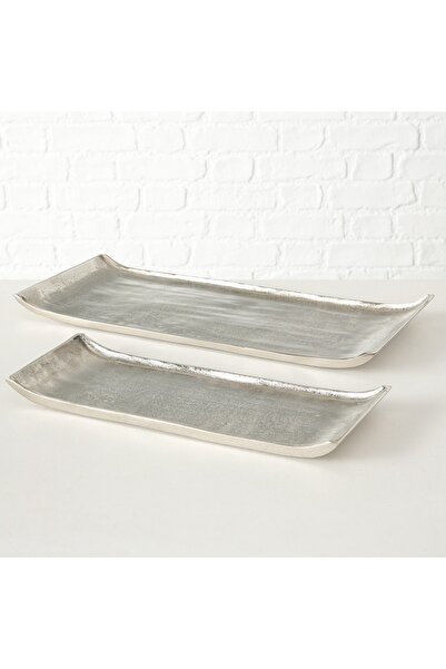 BOLTZE HOME 2'li Gümüş Dekoratif Tepsi 18cm-26cm Seti