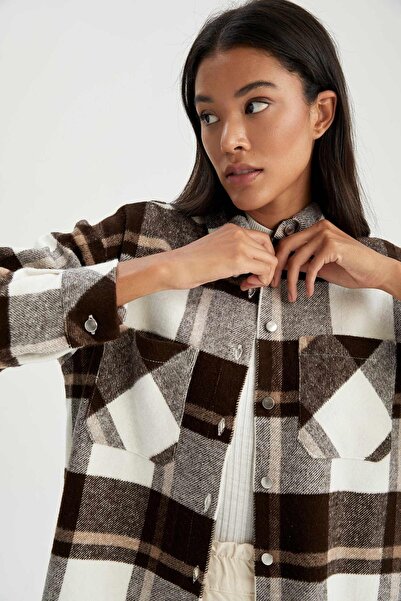 DeFacto Oversize Fit Retro Plaid Lumberjack Shirt Tunic