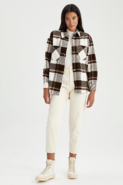DeFacto Oversize Fit Retro Plaid Lumberjack Shirt Tunic