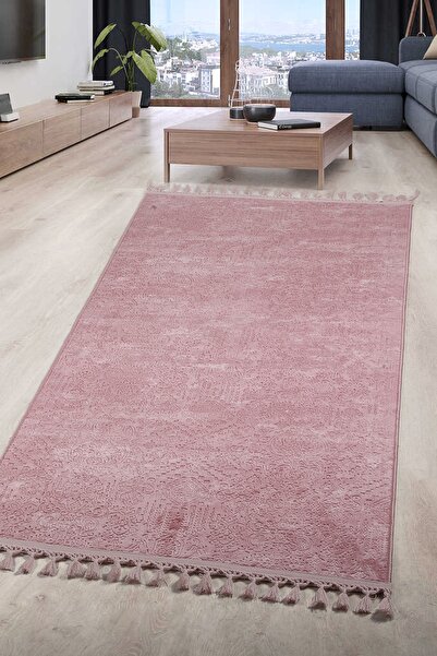 Bonny Home Nova Pembe Leke Tutmaz Yıkanabilir Kaymaz Ponpon Saçaklı Salon Oda...
