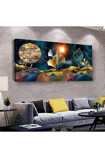 Zevahir Mobilya Dekorasyon Renkli 100 X 50 Cm Saatli Kanvas Tablo