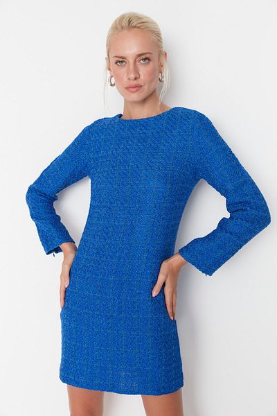 Trendyol Collection Rochie țesută din tweed albastru TWOAW23EL00796